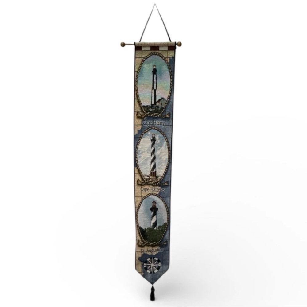 VTG. Tapestry/Bell Pull, 3 Lighthouses of South East-Augustine 6.75X41 Nautical